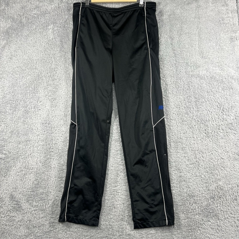 Nike‎ Pants Mens Small Black Blue Swoosh Drill Track Training Zip Ankle Piping